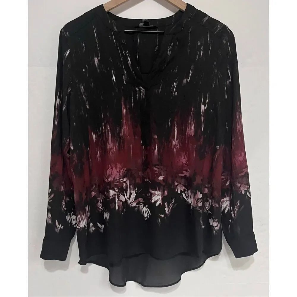 Simply Vera Vera Wang Black And Red Abstract Floral Print Blouse   Size S